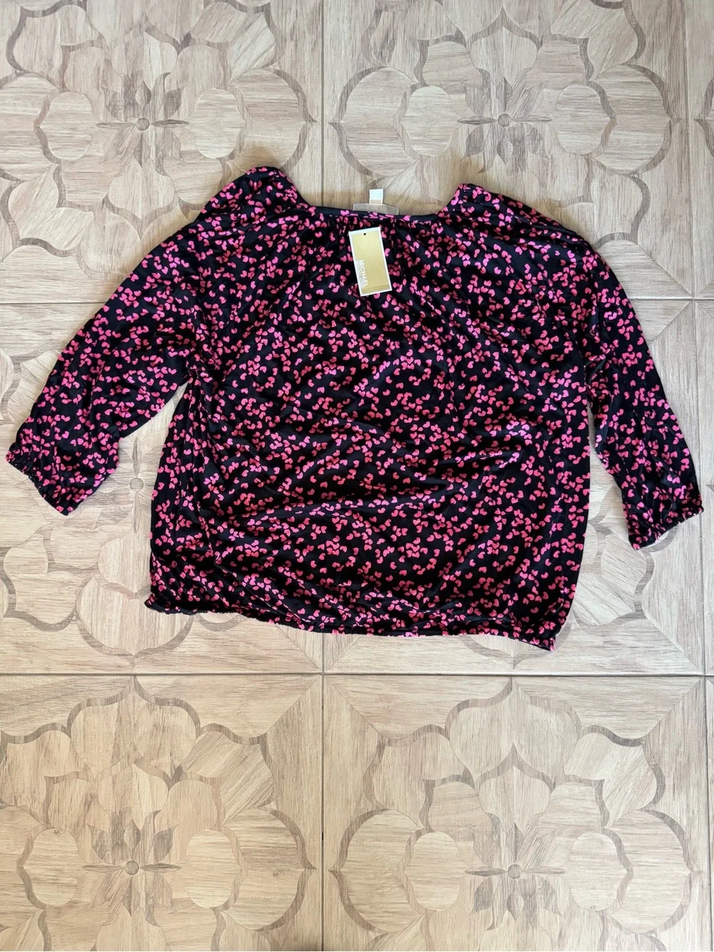 Michael Kors Black Blouse with Pink Print